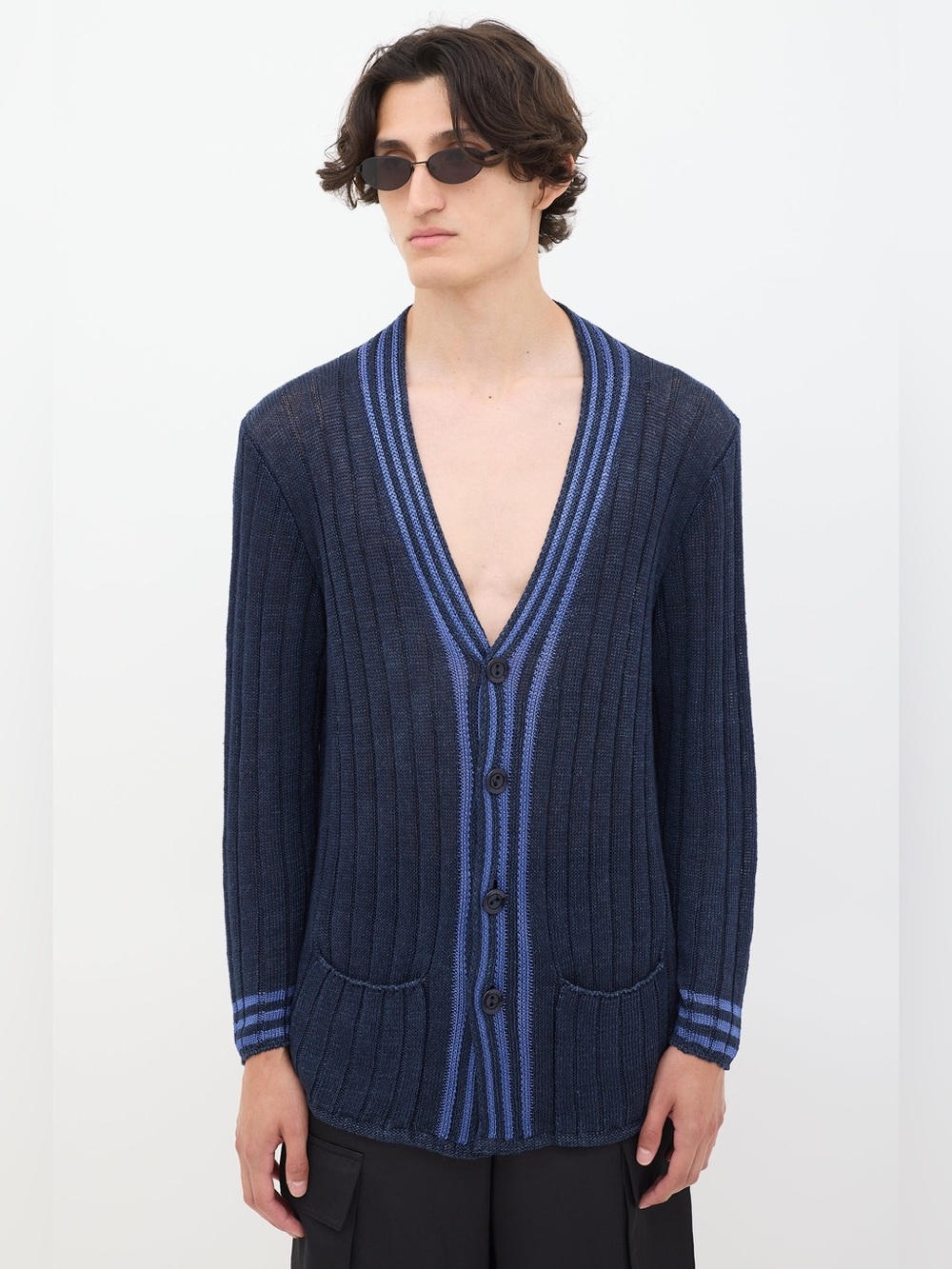 Armani Navy Hemp Striped Cardigan